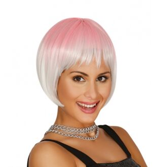 Verkleed pruik boblijn kort - lichtroze - voor dames - one size Multi