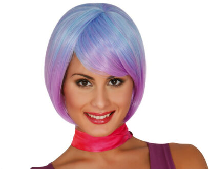 Verkleed pruik boblijn kort - paars/blauw balayage - voor dames - one size
