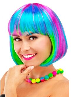 Verkleed pruik - boblijn - regenboog - damespruik - pruiken - foute party Multi