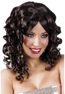 Verkleed pruik - cocktail - bruin - krullen - dames - damespruik - Carnaval