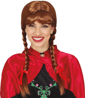 Verkleed pruik dames Anna - ijs prinses - bruin - lang haar - vlechten/prinses/fantasie