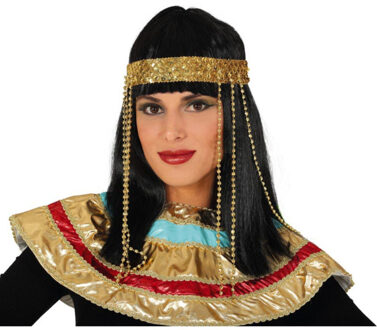 Verkleed pruik dames Egyptisch - zwart - lang haar met haarband - prinses/farao/koningin
