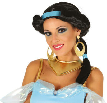 Verkleed pruik dames Jasmine - woestijn prinses - zwart - lang haar - sprookjes 1001 nacht