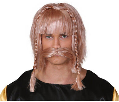 Verkleed pruik heren Viking - pruik en snor - blond - kort - ruig/grof/barbaar