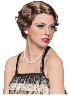 Verkleed pruik jaren 20 - kort haar - dames - damespruik - carnaval verkleed pruik bruin