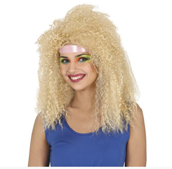 Verkleed pruik jaren 80 voor dames - blond - gekruld - wilde krullen - foute party