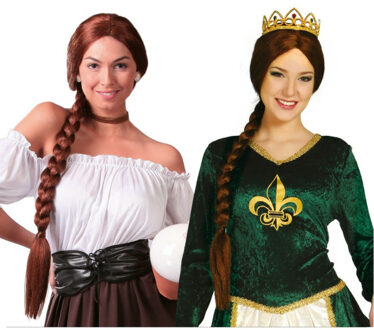 Verkleed pruik lang met vlecht - bruin - voor dames - one size