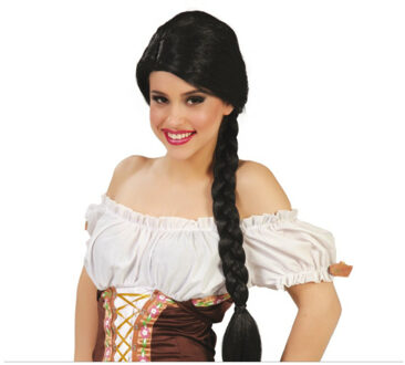 Verkleed pruik lang met vlecht - zwart - voor dames - one size