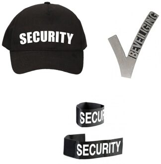 Verkleed security pet / cap zwart met security embleem en polsbandje voor volwassenen - Verkleedattributen