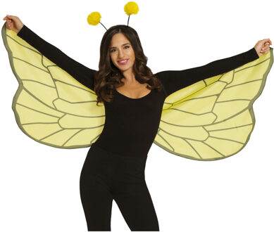 Verkleed set bij/vlinder - vleugels/diadeem - geel - dames/meisjes - Carnavalskleding/accessoires