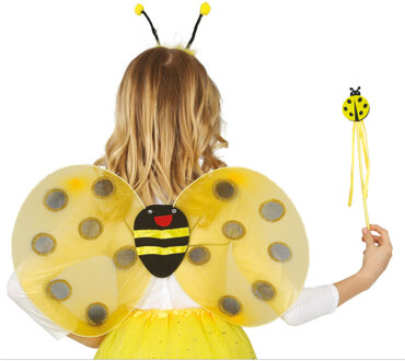 Verkleed set bijtje - vleugels/diadeem/toverstokje - geel - kinderen - Carnavalskleding/accessoires