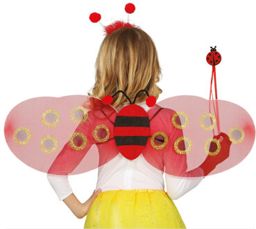 Verkleed set lieveheersbeestje - vleugels/diadeem/toverstokje - rood - kinderen - Carnavalskleding
