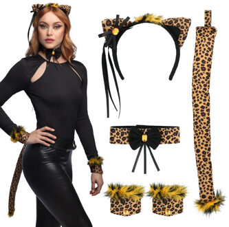 Verkleed set luipaard/panter - oortjes diadeem/staart/banden - dames