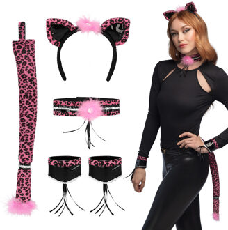 Verkleed set luipaard/panter - oortjes diadeem/staart/banden - dames