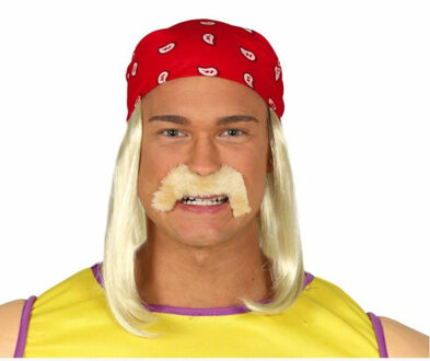Verkleed set? pruik/hoofdband/snor Hulk - voor heren - blond - Amerikaanse worstelaar - bekend van t