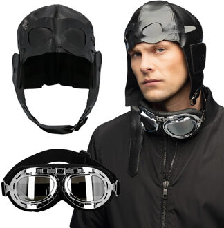 Verkleed set Retro Piloot - heren - Carnavalskleding - 2 delig