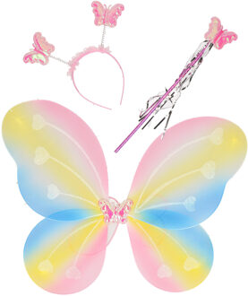 Verkleed set vlinder - vleugels/diadeem/toverstokje - multi kleuren - kinderen