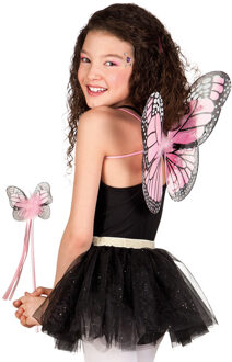 Verkleed set vlinder - vleugels en toverstokje - lichtroze - kinderen