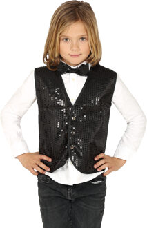 Verkleed set voor kinderen - gilet en vlinderstrikje - zwart - pailletten - one size - carnaval