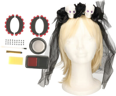Verkleed setje Day of the Dead - sugar skull schmink en diadeem - Halloween/Carnaval accessoires