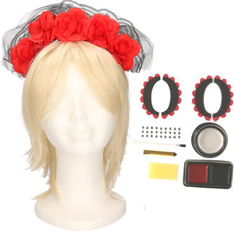 Verkleed setje Day of the Dead - sugar skull schmink en diadeem - Halloween/Carnaval accessoires