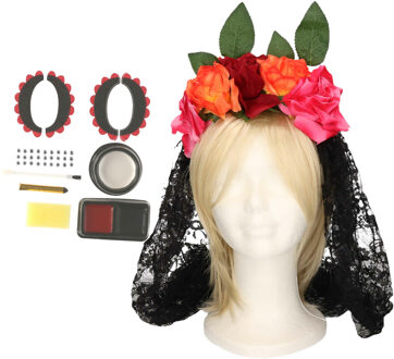 Verkleed setje Day of the Dead - sugar skull schmink en diadeem - Halloween/Carnaval accessoires