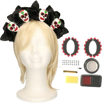 Verkleed setje Day of the Dead - sugar skull schmink en diadeem - Halloween/Carnaval accessoires
