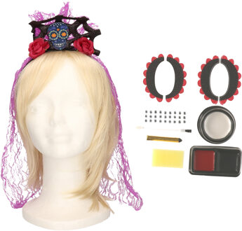 Verkleed setje Day of the Dead - sugar skull schmink en diadeem - Halloween/Carnaval accessoires
