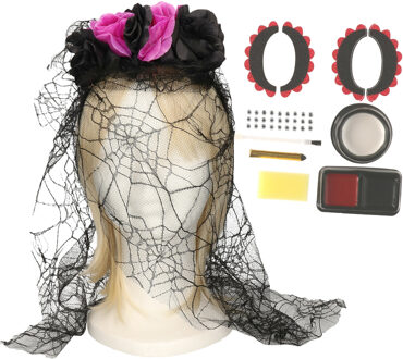 Verkleed setje Day of the Dead - sugar skull schmink en diadeem - Halloween/Carnaval accessoires