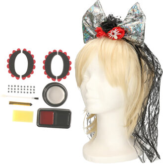 Verkleed setje Day of the Dead - sugar skull schmink en diadeem - Halloween/Carnaval accessoires