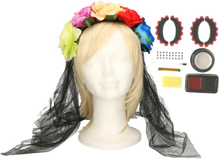 Verkleed setje Day of the Dead - sugar skull schmink en diadeem - Halloween/Carnaval accessoires