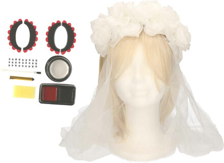 Verkleed setje Day of the Dead - sugar skull schmink en diadeem - Halloween/Carnaval accessoires