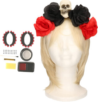 Verkleed setje Day of the Dead - sugar skull schmink en diadeem - Halloween/Carnaval accessoires