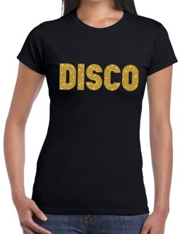 Verkleed shirt dames - disco - zwart - gouden glitter - jaren 70/80 - carnaval S