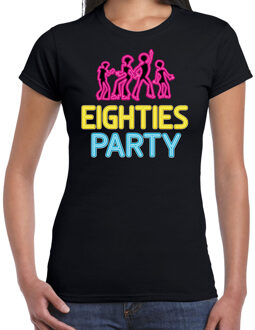 Verkleed shirt dames - eighties party - zwart - neon - jaren 80 - foute party 2XL
