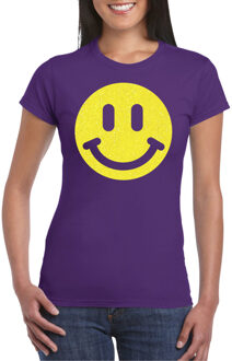 Verkleed shirt dames - Smile - paars - carnaval/foute party - feestkleding XS