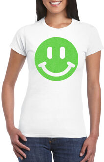 Verkleed shirt dames - Smile - wit - carnaval/foute party - feestkleding XS