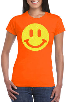 Verkleed shirt dames - smiley - oranje - carnaval/foute party - feestkleding 2XL