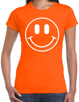 Verkleed shirt dames - smiley - oranje - carnaval - foute party - feestkleding XL