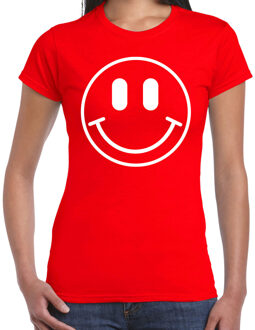 Verkleed shirt dames - smiley - rood - carnaval - foute party - feestkleding XS