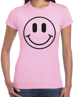 Verkleed shirt dames - smiley - roze - carnaval - foute party - feestkleding XS