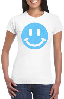 Verkleed shirt dames - smiley - wit - carnaval/foute party - feestkleding M