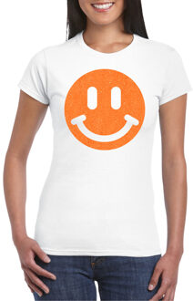 Verkleed shirt dames - smiley - wit - carnaval/foute party - feestkleding M