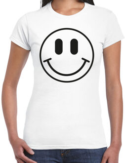 Verkleed shirt dames - smiley - wit - carnaval - foute party - feestkleding XL