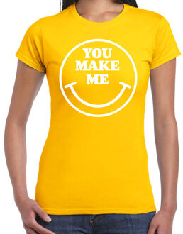 Verkleed shirt dames - you make me - Smile - geel - carnaval - foute party - feest L