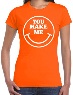 Verkleed shirt dames - you make me - Smile - oranje - carnaval - foute party - feest M