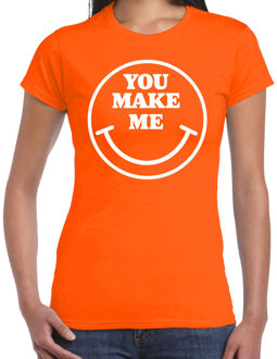 Verkleed shirt dames - you make me - smiley - oranje - carnaval - foute party - feest M