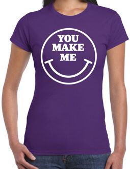 Verkleed shirt dames - you make me - smiley - paars - carnaval - foute party - feest M