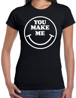 Verkleed shirt dames - you make me - smiley - zwart - carnaval - foute party - feest M