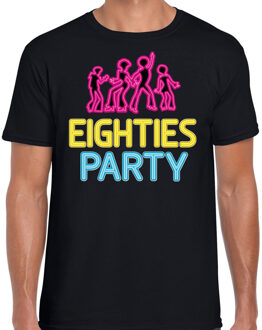 Verkleed shirt heren - eighties party - zwart - neon - jaren 80 - foute party 2XL